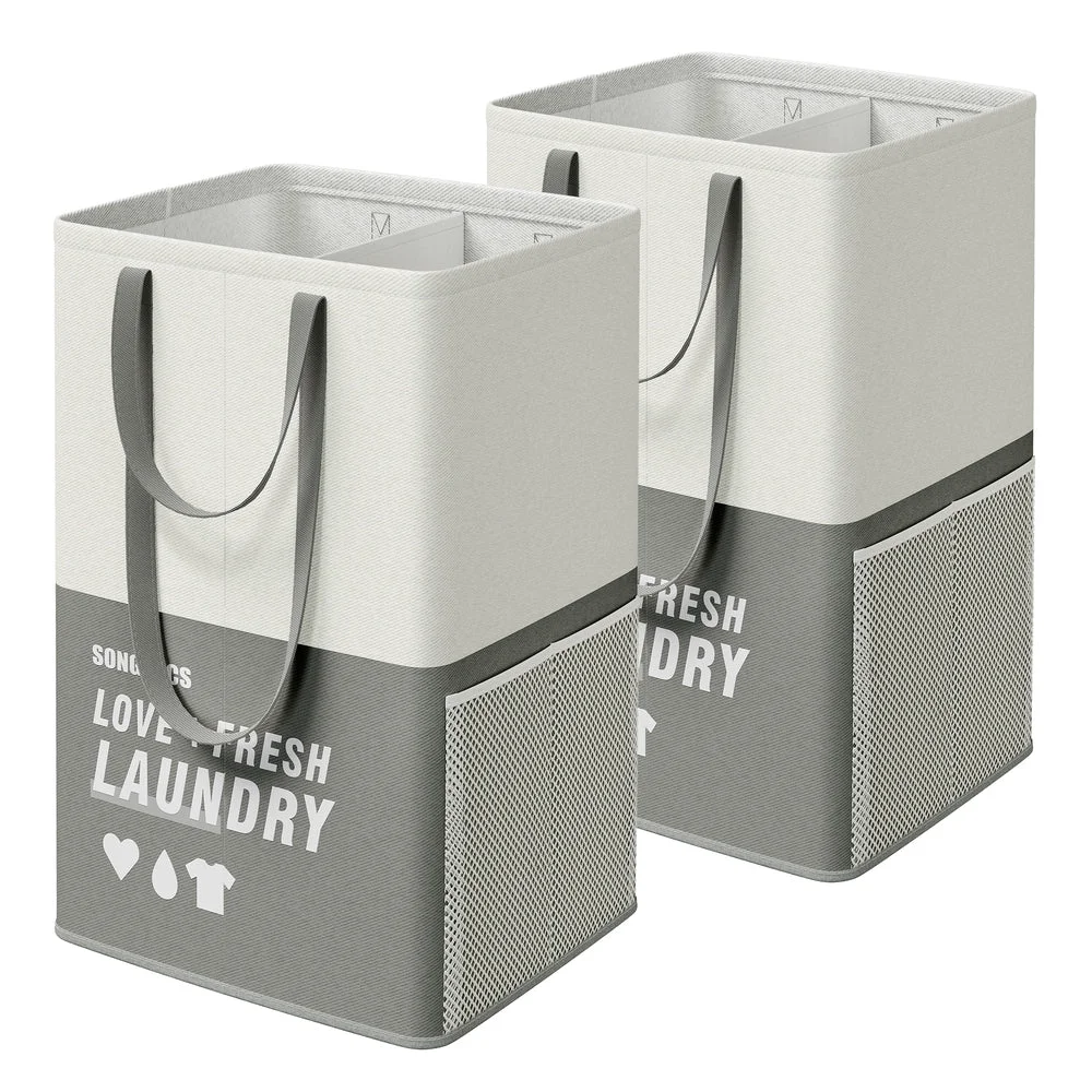Functional SONGMICS Laundry Basket with 2 Compartments Pure