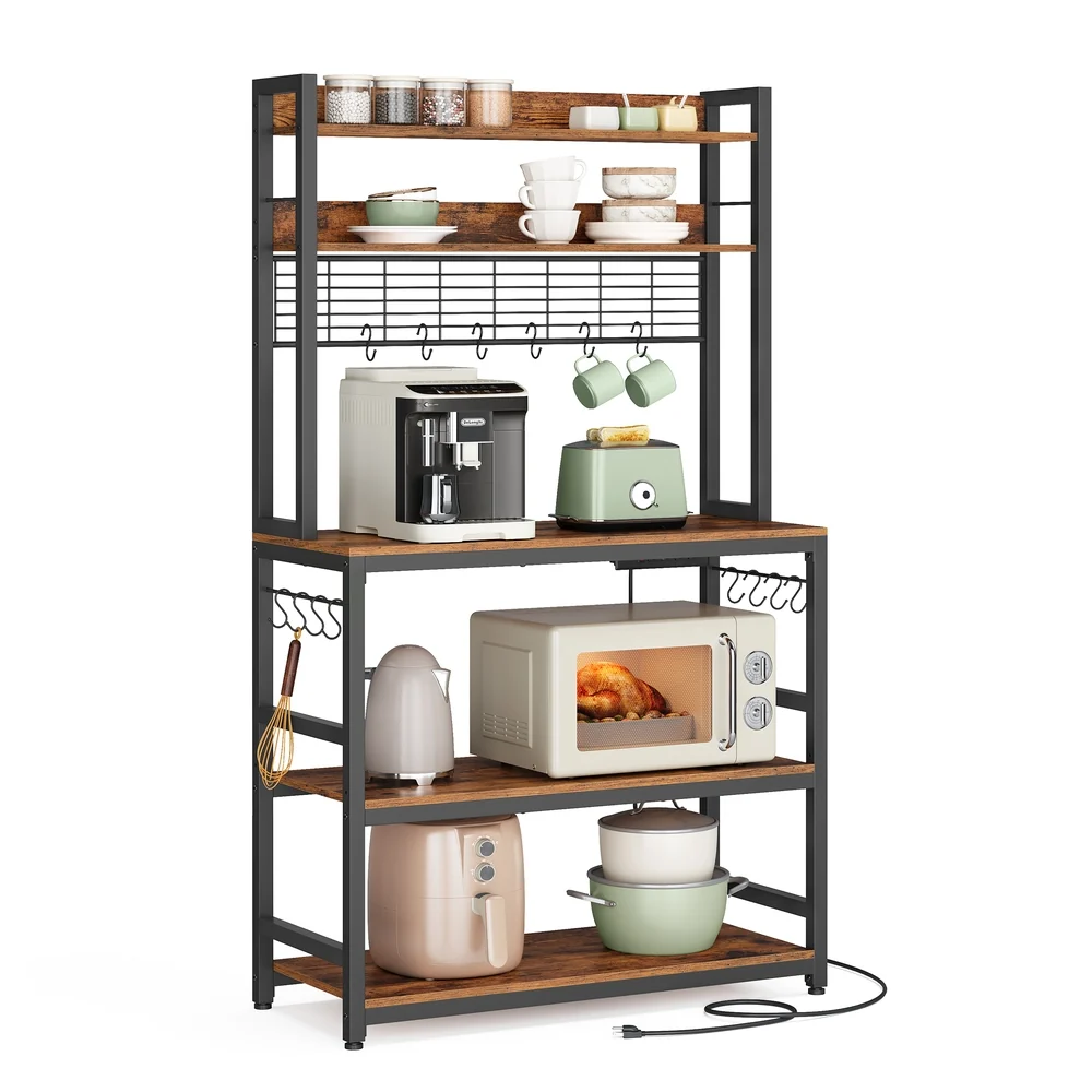 Expertly Made VASAGLE Hutch Bakers Rack with Power Outlet Durable