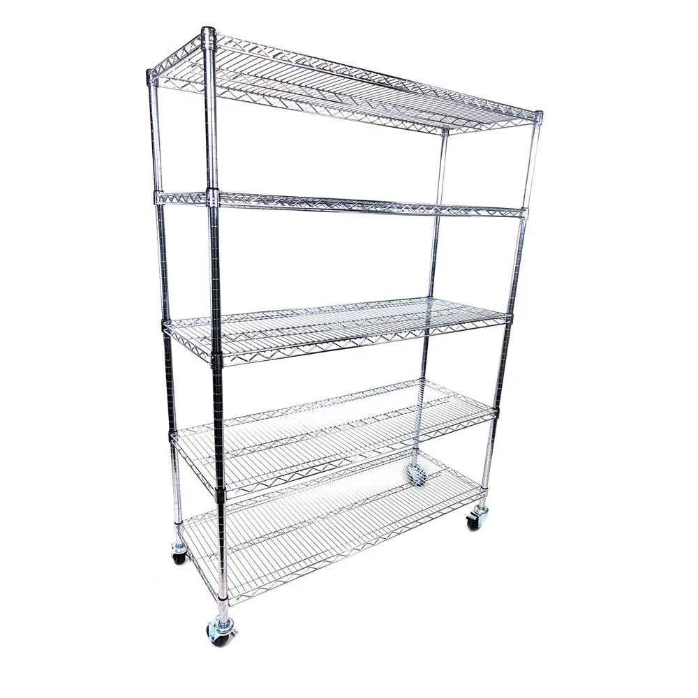 Soft 12 quot d x 60 quot w – 5-Shelf Chrome Wire Carts w 3 quot Casters Fine