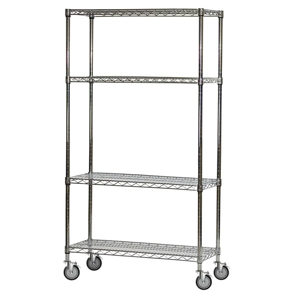 Lightweight 4-Shelf Chrome Wire Carts – 12 quot d x 60 quot w Long-Lasting