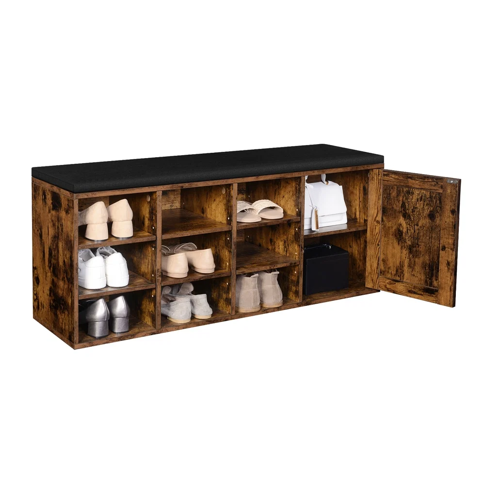 Practical VASAGLE Brown Wooden Shoe Bench with Cabinet Durable