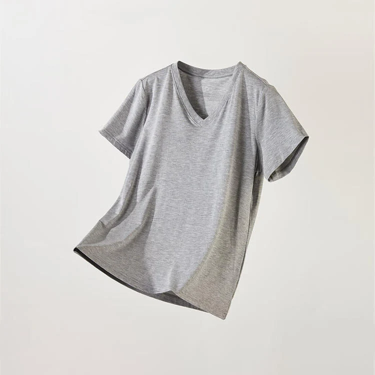 Refined WOMEN MODAL VNECK SHORT GY XXL Fine Crafted