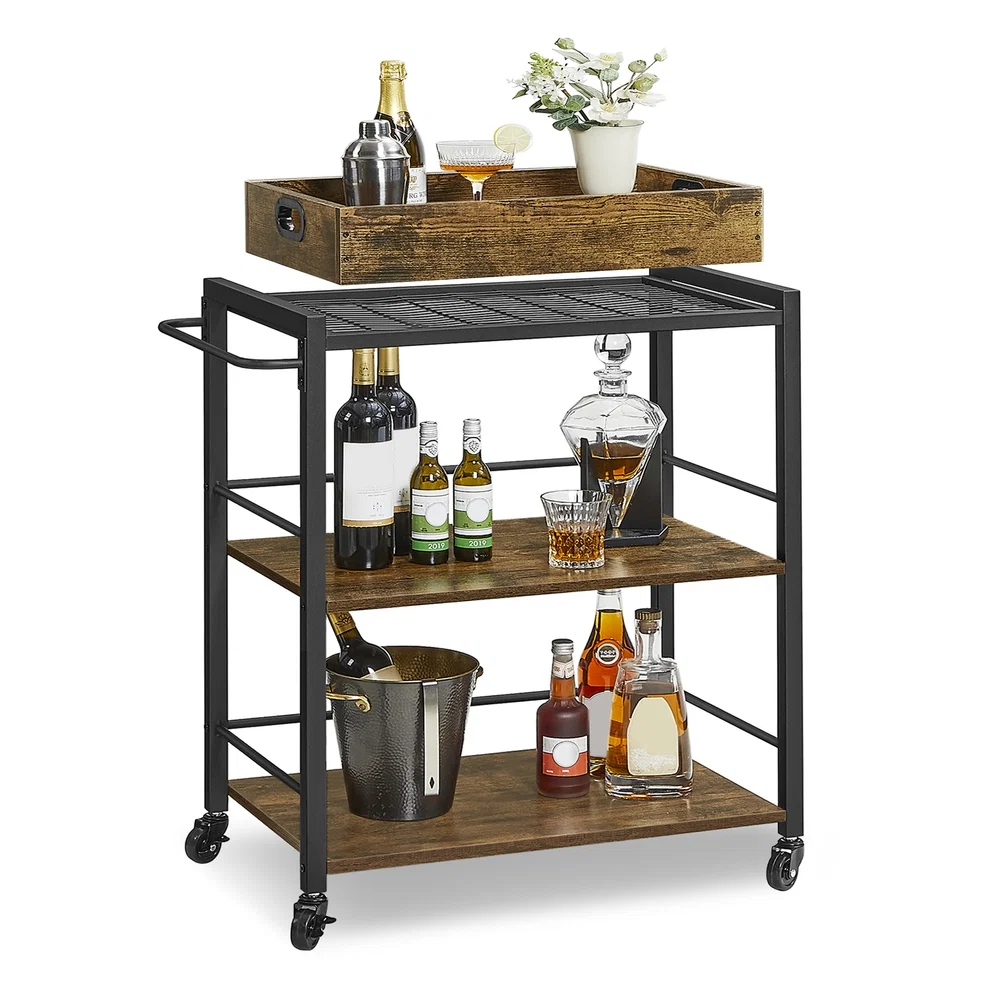 Unique VASAGLE 3-Tier Industrial Bar Cart Soft