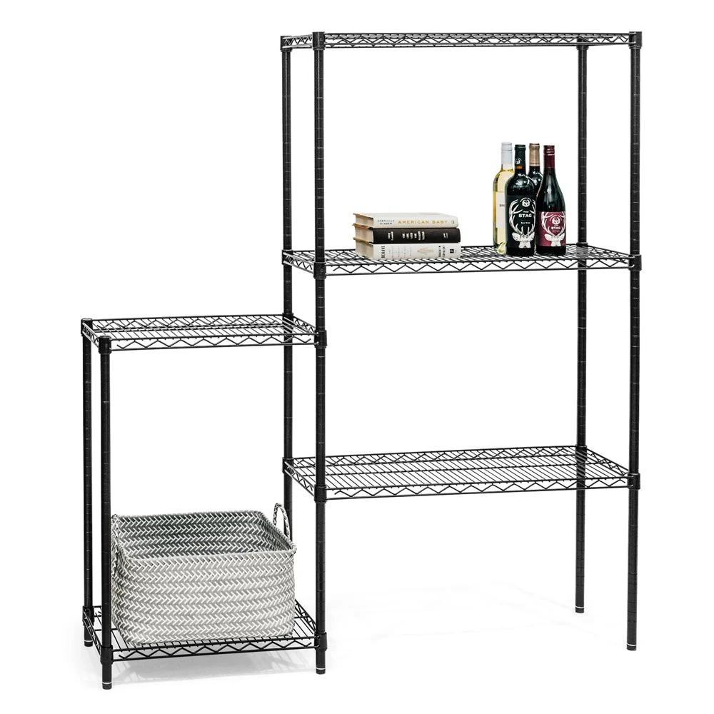 High-Grade Black 5-Tier Staggered Wire Shelving Expertly Made