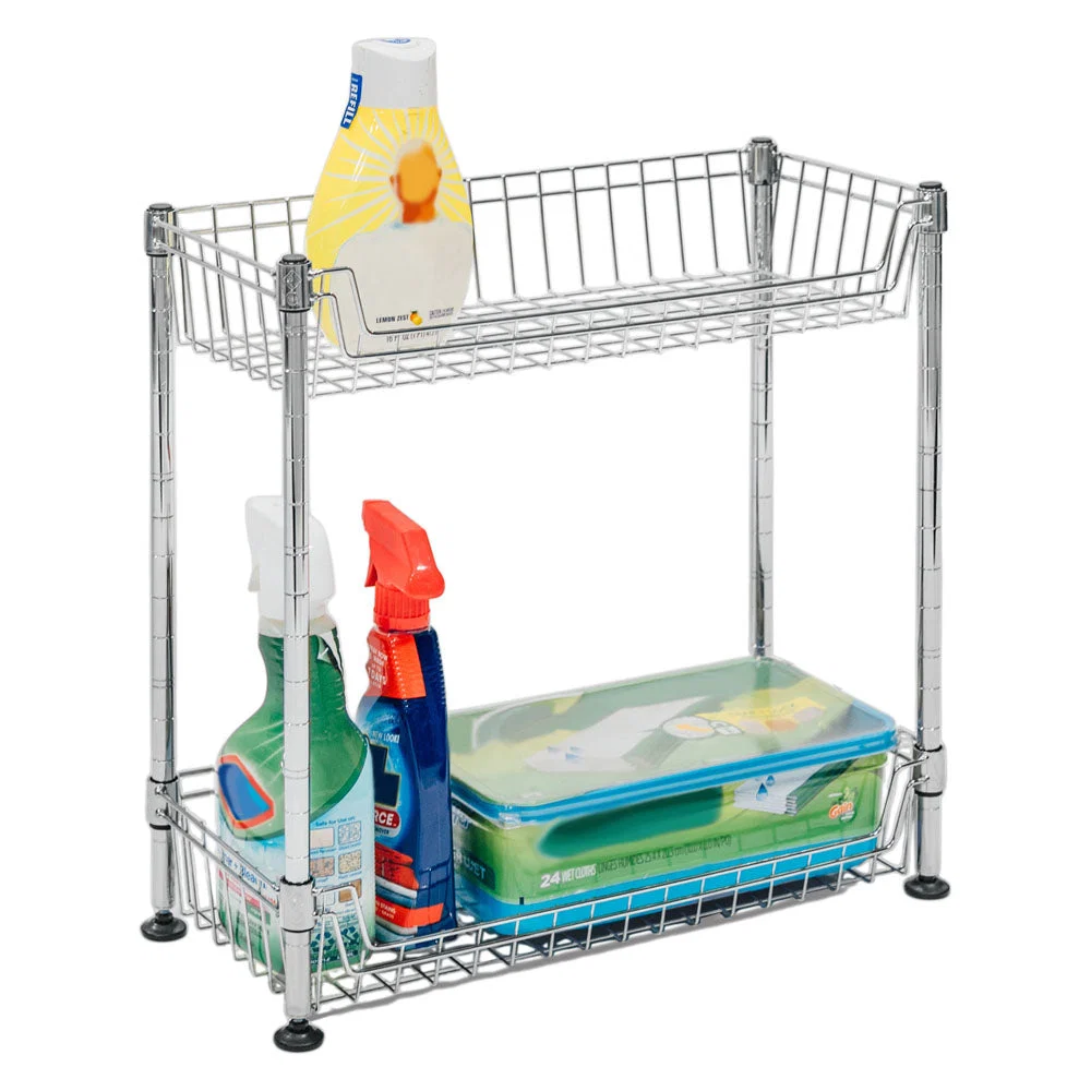 Superior Standard Duty 8 quot d x 18 quot w x 18 quot h 2-Tier Chrome Wire Basket Rack Minimalist