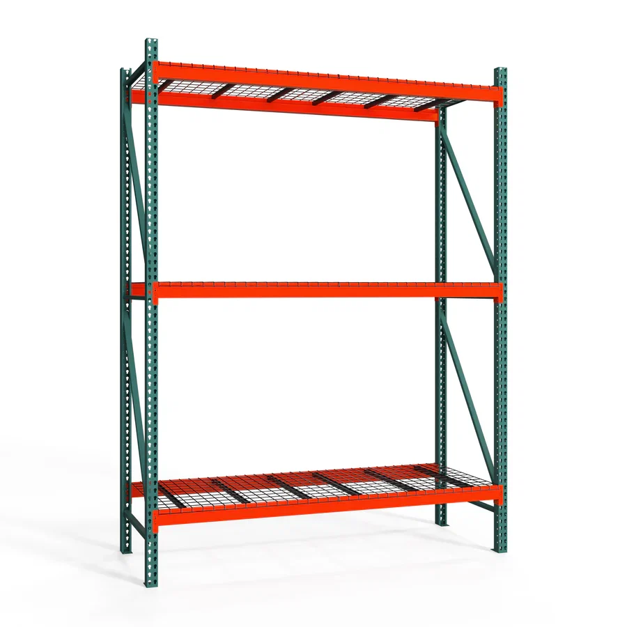 Green 3-Tier Teardrop Pallet Rack Starter Units w Wire Decking – Heavy Duty – 48 quot d x 144 quot h Exclusive