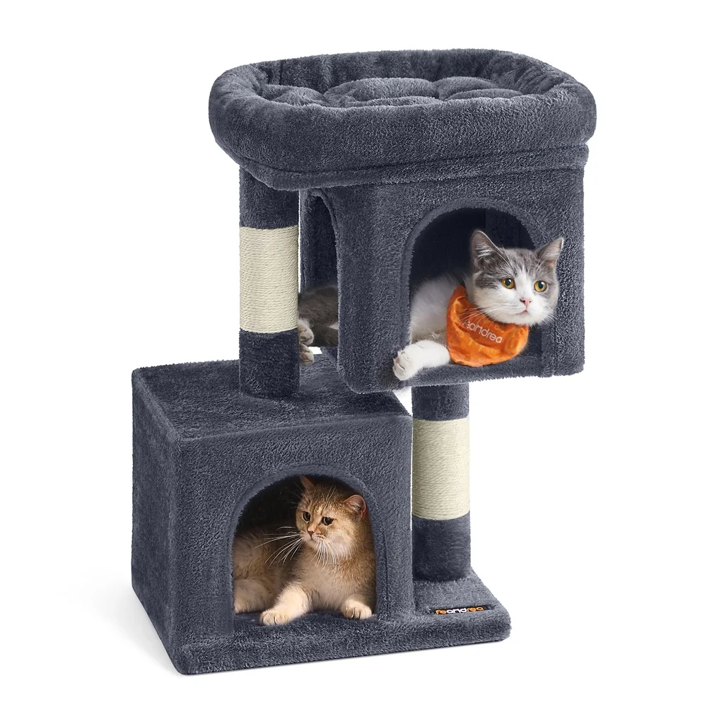 Natural Feandrea Cat Tree with 2 Cat Caves Flexible