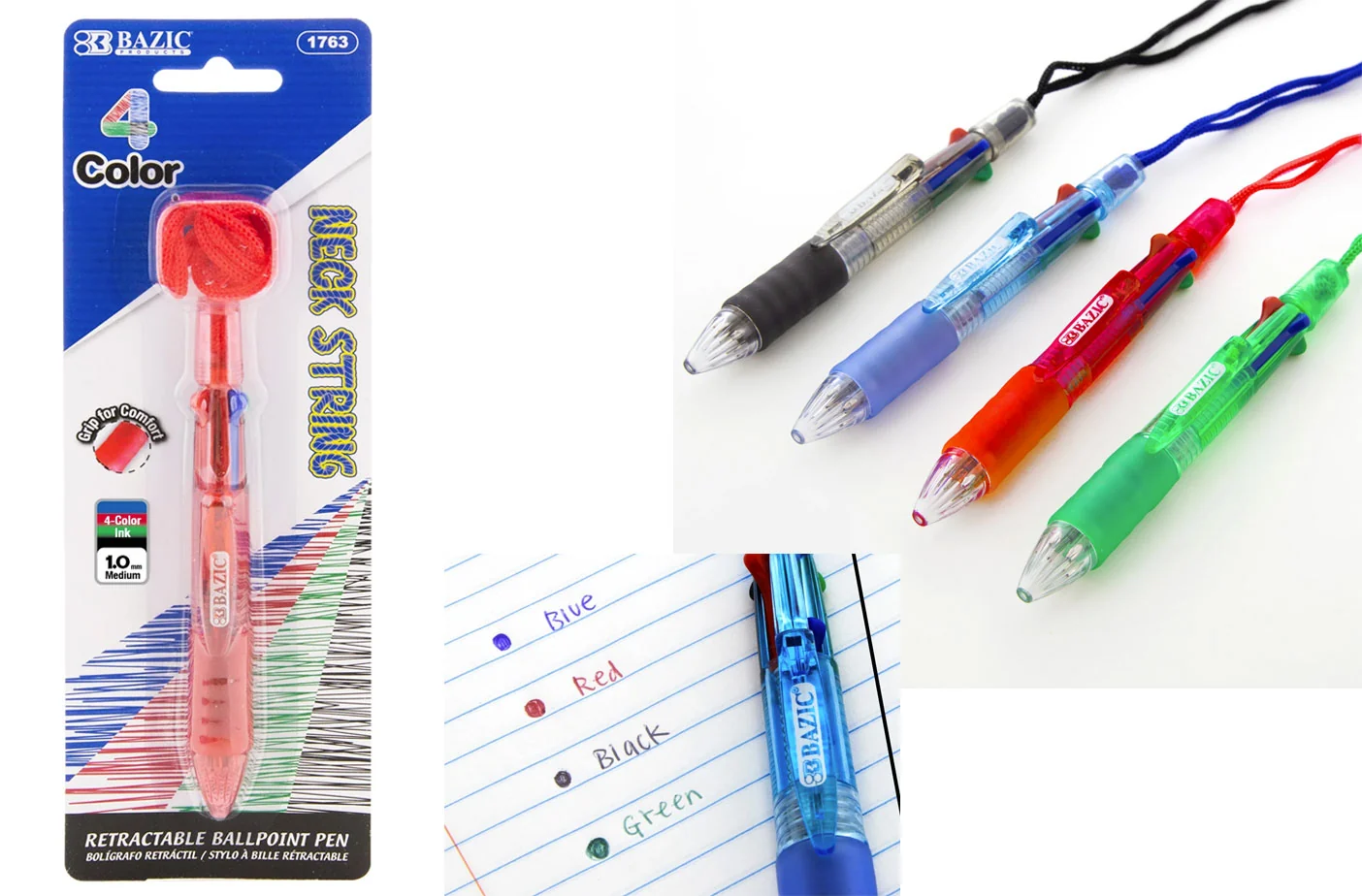 Practical 4 COLOR RETRACTABLE PEN W LANYARD Next-Generation