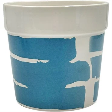 Original GLOSSY WHITE BLUE STRIPES POT 5 quot Premium