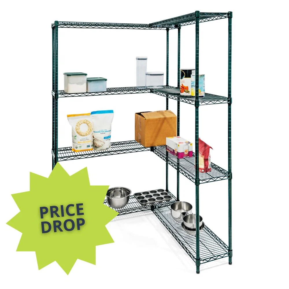 Contemporary Green Wire Shelving Corner Unit Selected