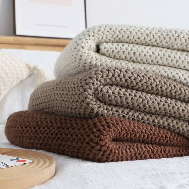 Casual Ownkoti Simple Solid Color Knit Tassel Blanket Optimized