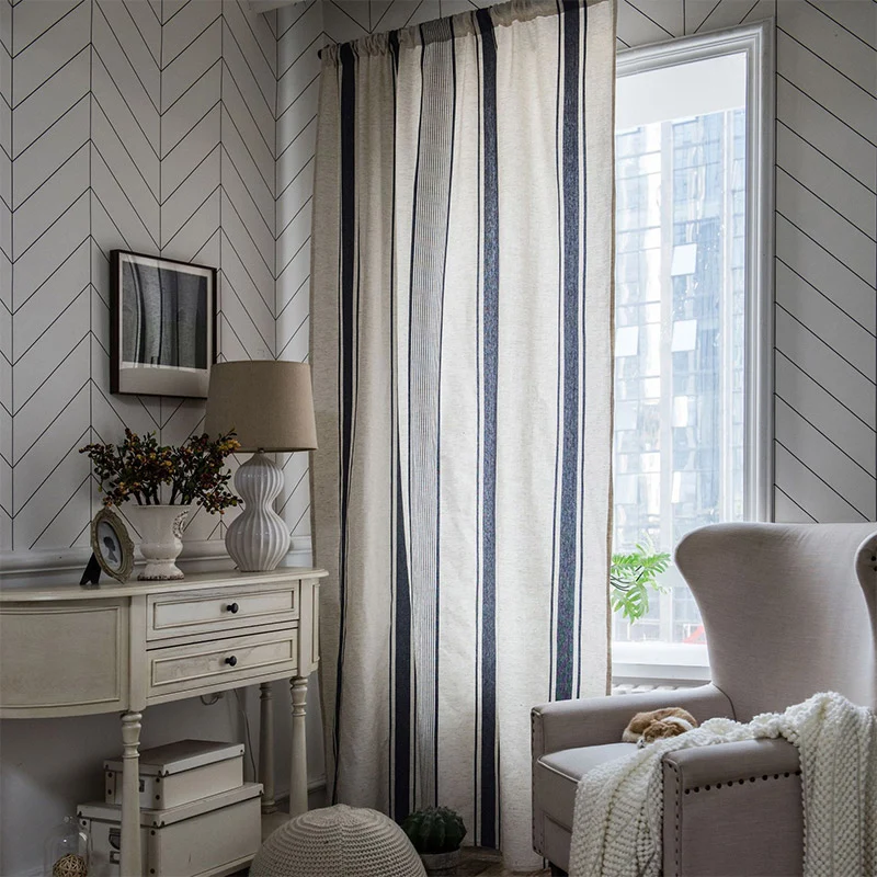 Environmentally Friendly Ownkoti Navy amp Beige Striped Semi-Blackout Curtains Fashionable