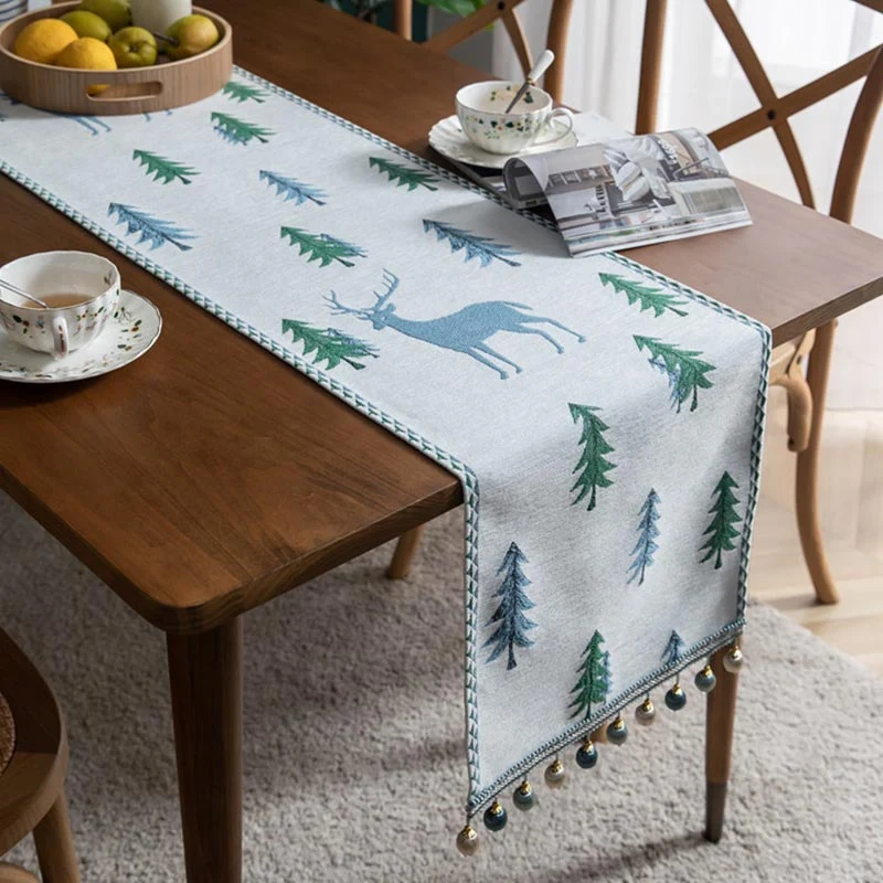 Casual Ownkoti Christmas Tree Table Runner with Tassel Solid