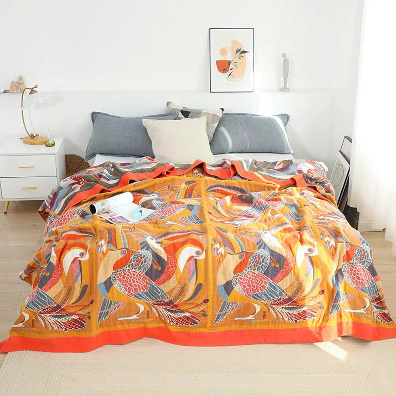 Contemporary Ownkoti Toucan Bird Reversible Cotton Soft Quilt Natural