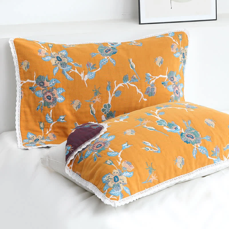 Lightweight Ownkoti Retro Flower Cotton Soft Pillow Towel 2PCS Dependable