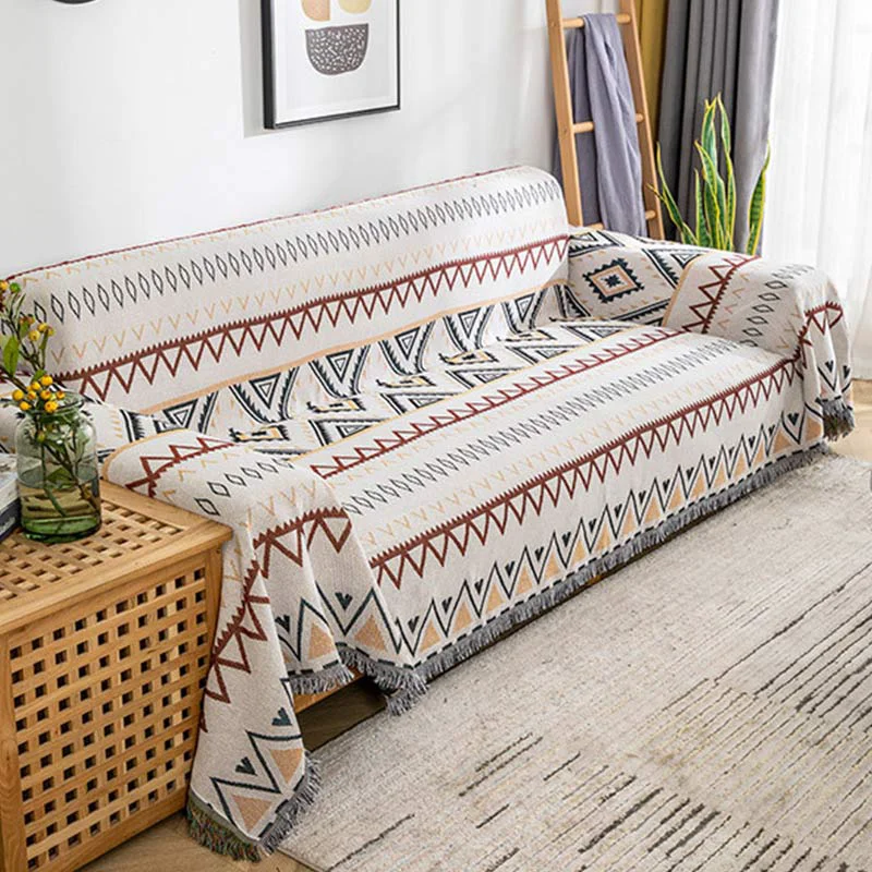 Refined Ownkoti Indian Geometric Blanket Reversible Sofa Cover Advanced
