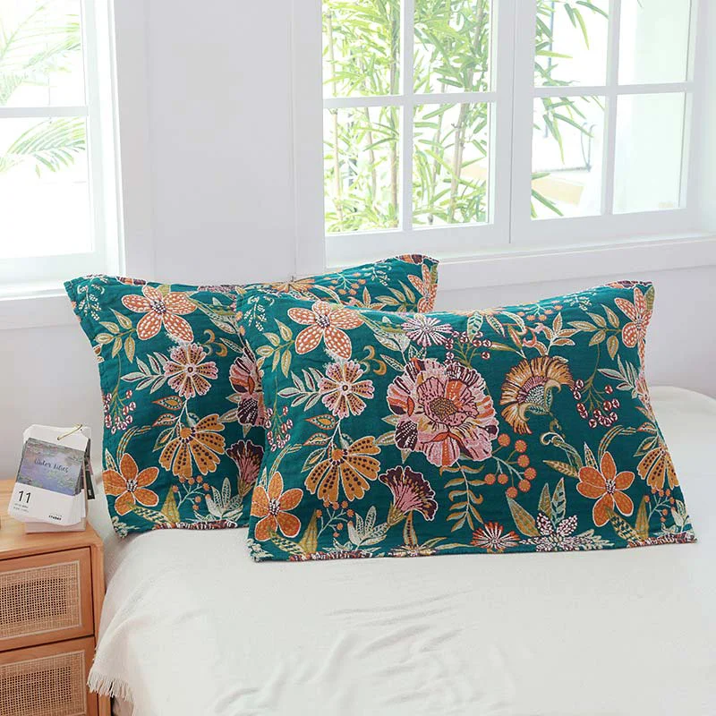 Authentic Ownkoti Luxuriant Flower Cotton Gauze Pillow Towel 2PCS Premium Material