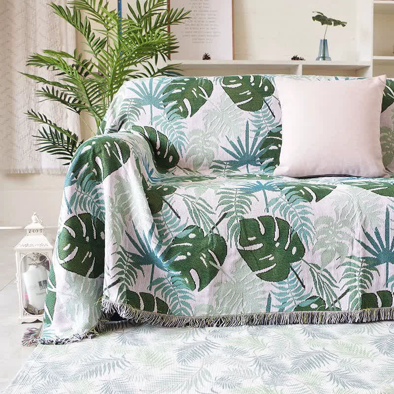 Easy-to-Use Ownkoti Palm Pattern Sofa Cover Tassel Blanket Refined