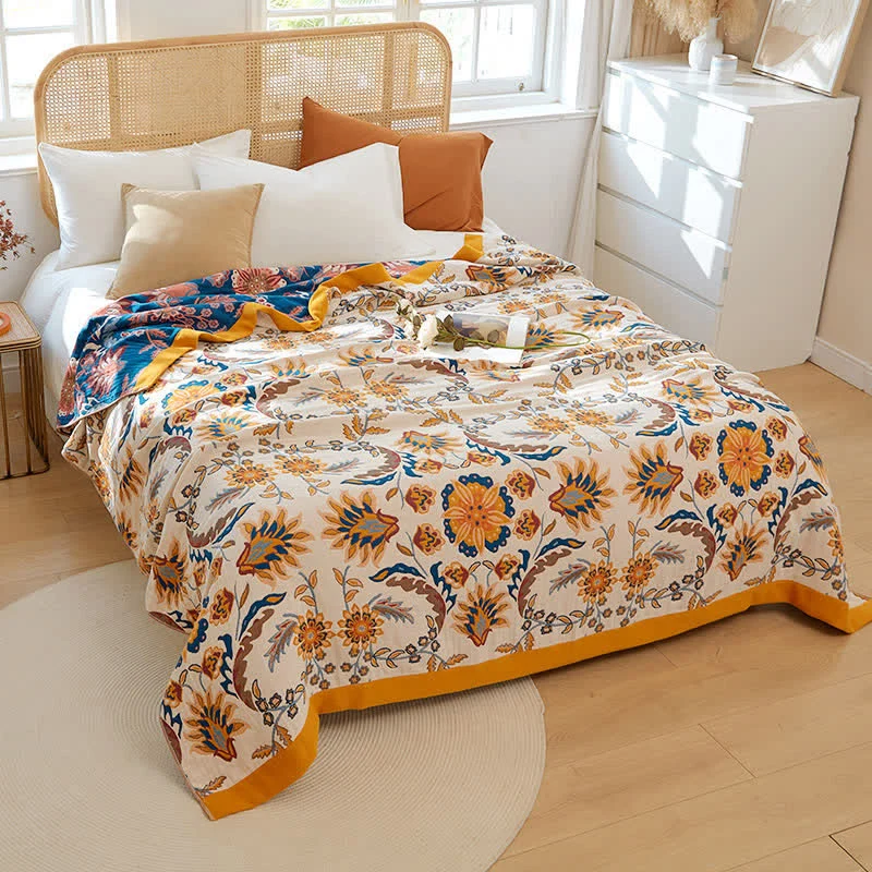 Crafted Ownkoti Flower Clusters Cotton Reversible Quilt Prestigious