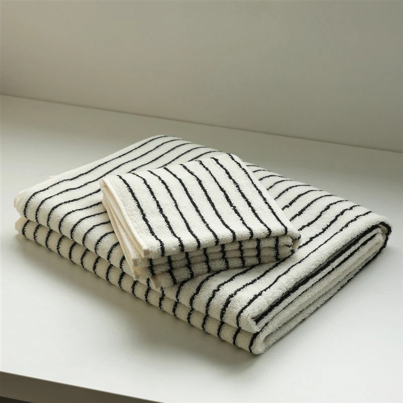 Solid Ownkoti White amp Black Striped Breathable Cotton Towel High-Quality