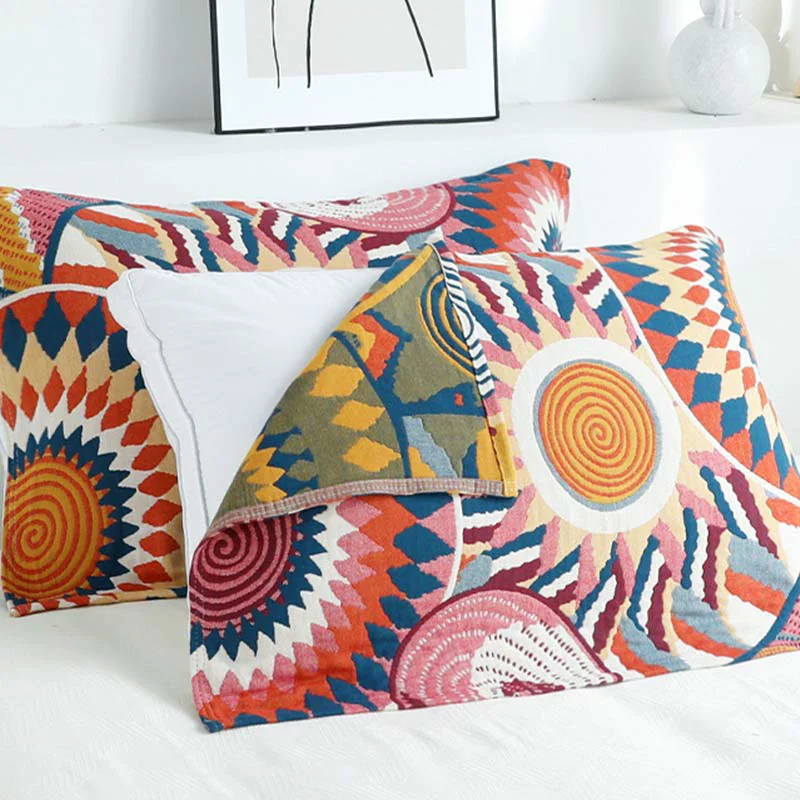 First-Class Ownkoti Sun Print Cotton Reversible Pillow Towel 2PCS Practical
