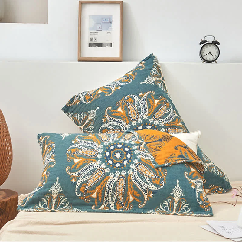 Quality Ownkoti Dark Cyan Flower Pattern Pillow Towel 2PCS Elite