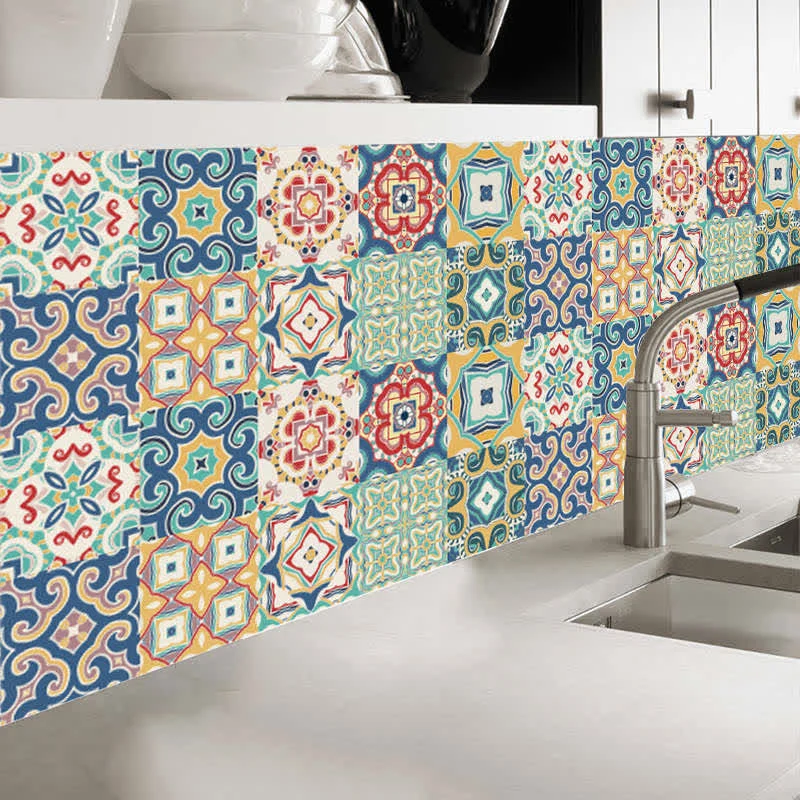 Classic Owntoki Colorful Mixed Pattern Wallpaper Tile Sticker 10PCS Effective