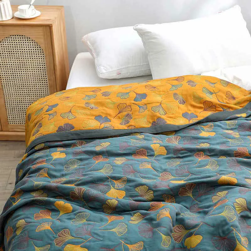 Responsible Ownkoti Ginkgo Leaf Pattern Cotton Reversible Quilt Modern