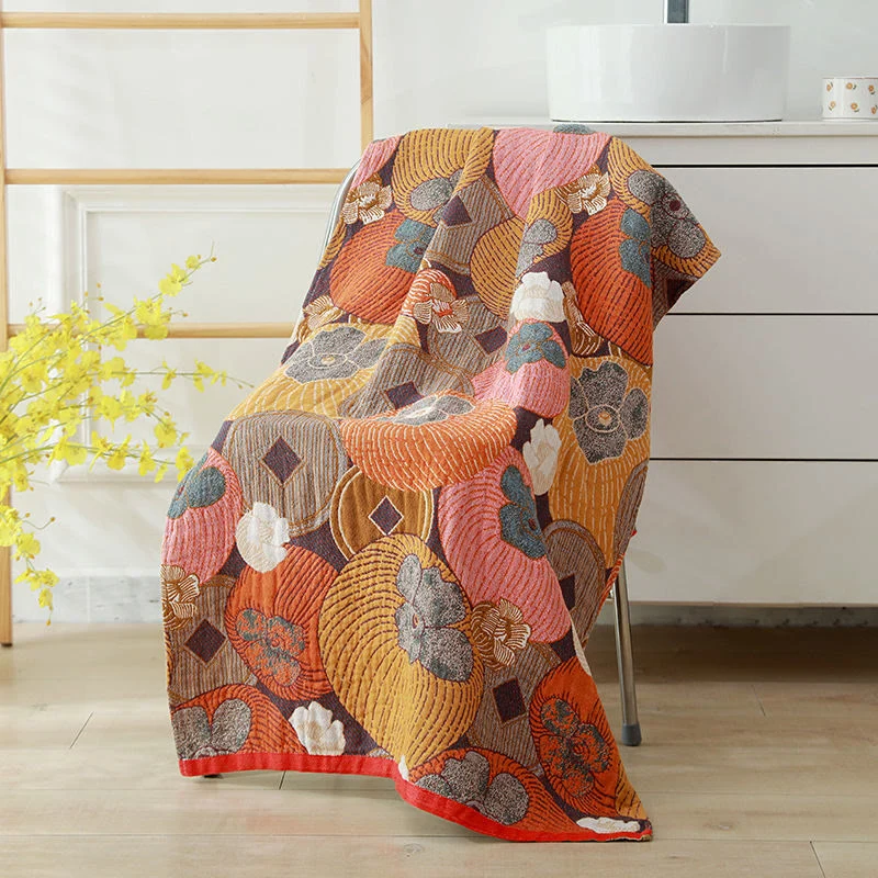 Exclusive Ownkoti Colorful Persimmon Cotton Gauze Bath Towel Enhanced