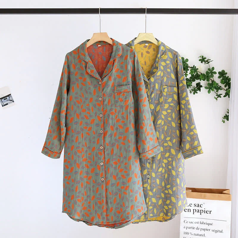 Environmentally Friendly Ownkoti Leaf Tuxedo Button Cotton Nightdress Exceptional
