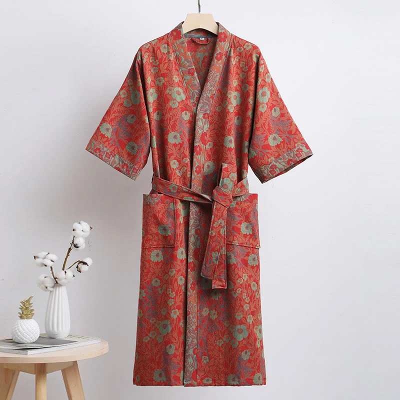 Artisan Ownkoti Flower Jacquard Cotton Bathrobe with Belt Optimized