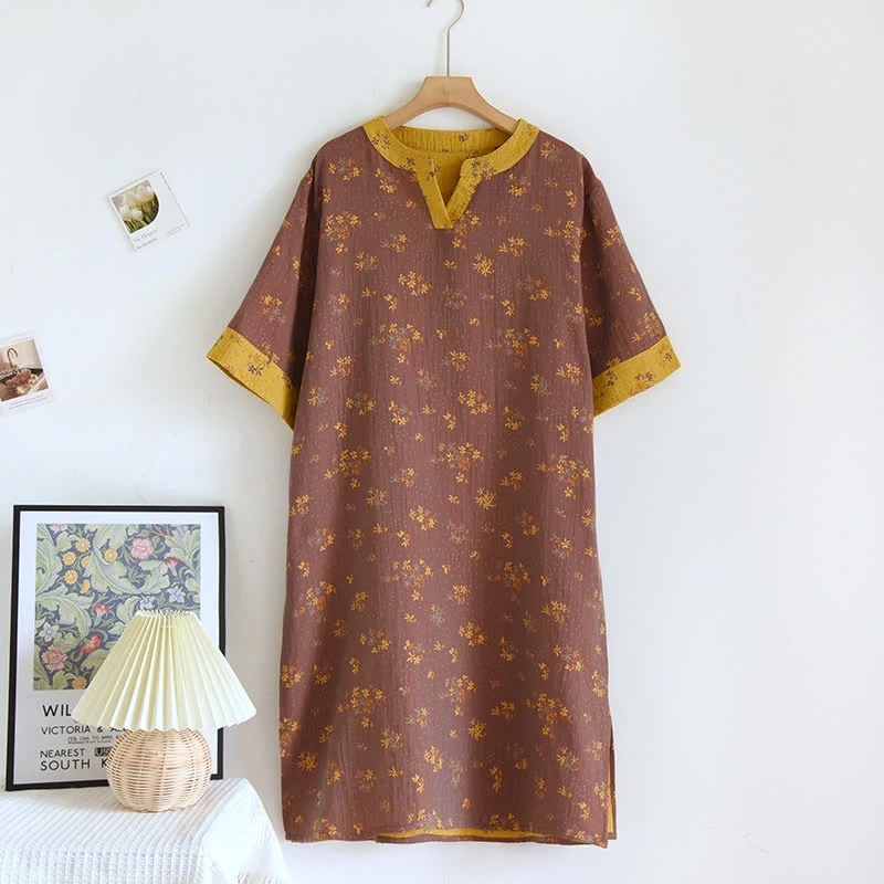 Stylish Ownkoti Natural Floral V-neck Soft Cotton Nightdress User-Friendly
