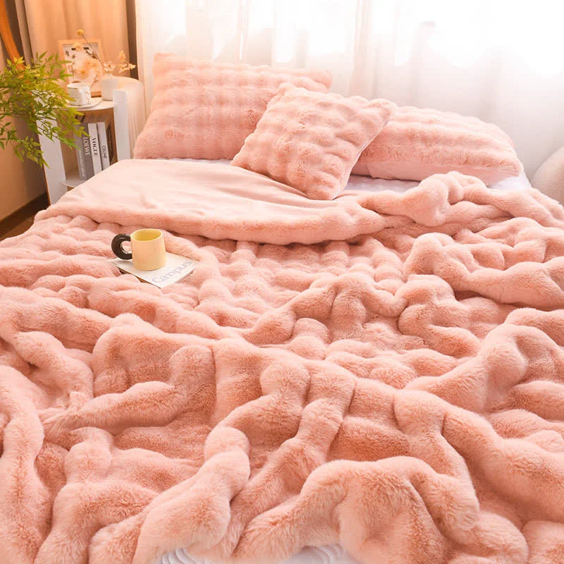 Durable Ownkoti Simple Rabbit Velvet Thick Throw Blanket User-Friendly