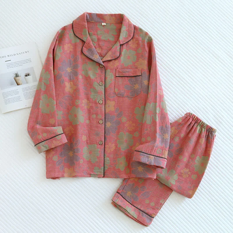 Exclusive Ownkoti Vintage Floral Cotton Gauze Pajama Set Traditional