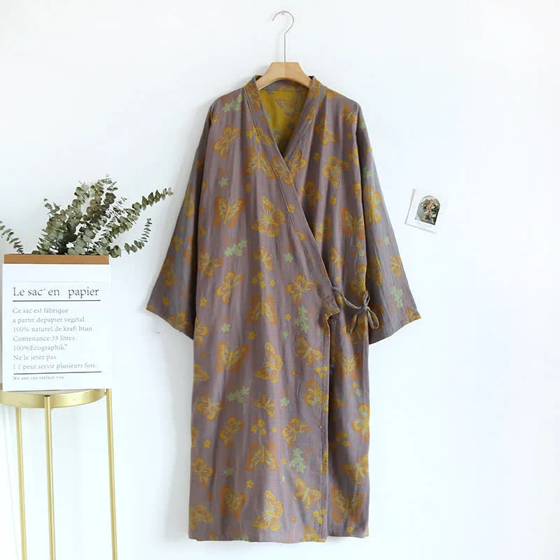 Minimalist Ownkoti Retro Butterfly V-neck Cotton Bathrobe Pajama Soft