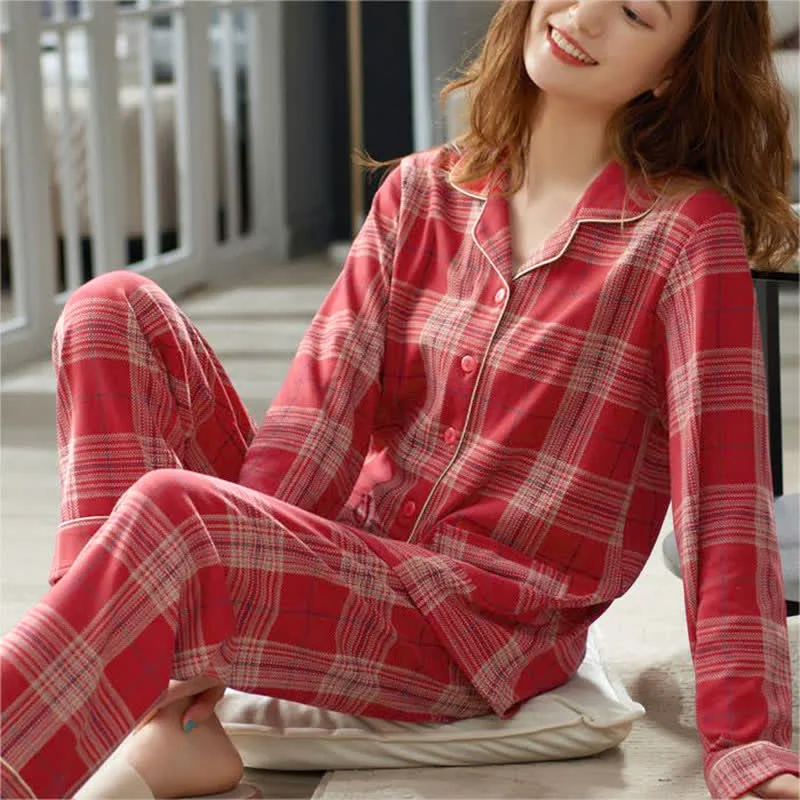 Breathable Ownkoti Lattice Cotton Long Sleeves Pajama Set Authentic