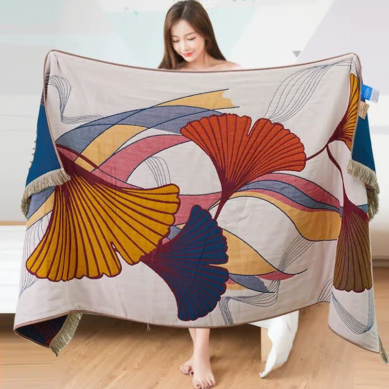 Responsible Ownkoti Ginkgo Leaf Cotton Gauze Tassel Bath Towel Versatile