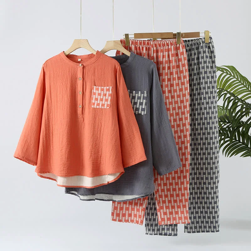 Breathable Ownkoti Cotton Gauze Round-neck Pajama Set Crafted
