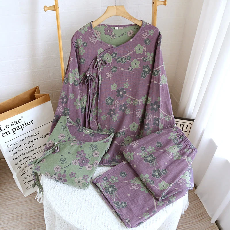 Long-Lasting Ownkoti Plum Blossom Bowknot Pure Cotton Loungewear Set Smart