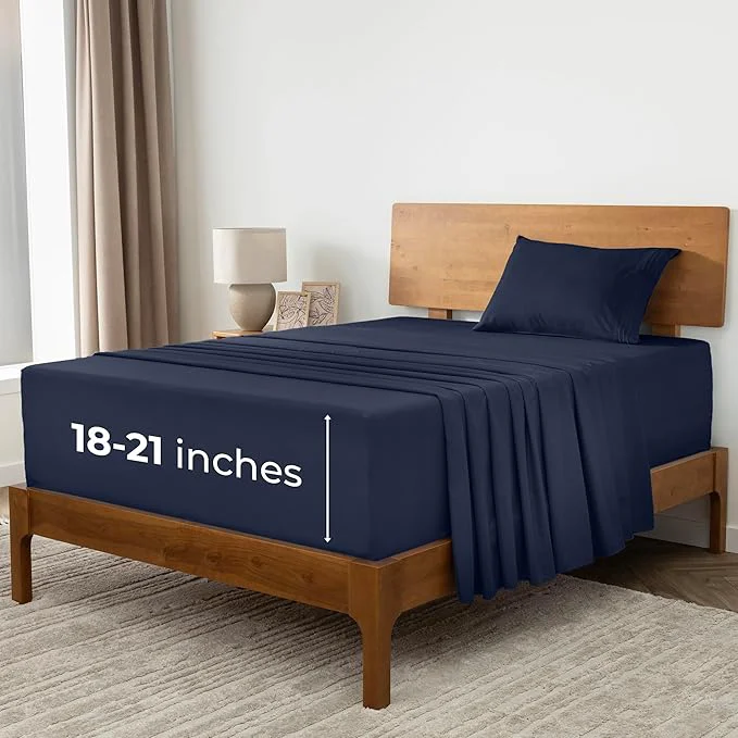 Reusable Mellanni Extra Deep Twin Sheets – 3 PC Iconic Collection Bedding – Hotel Luxury Ultra Soft Cooling Bed Sheets – Wrinkle Fade Stain Resistant Twin Navy Blue Effective
