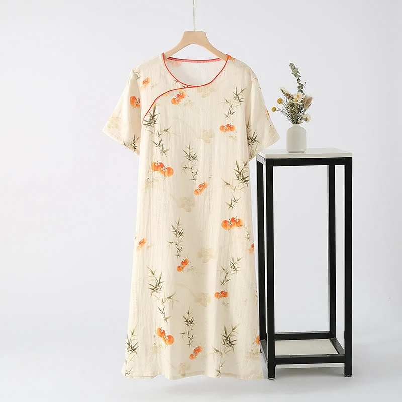 Fashionable Ownkoti Persimmon Bamboo Fiber Summer Nightgown Prestigious