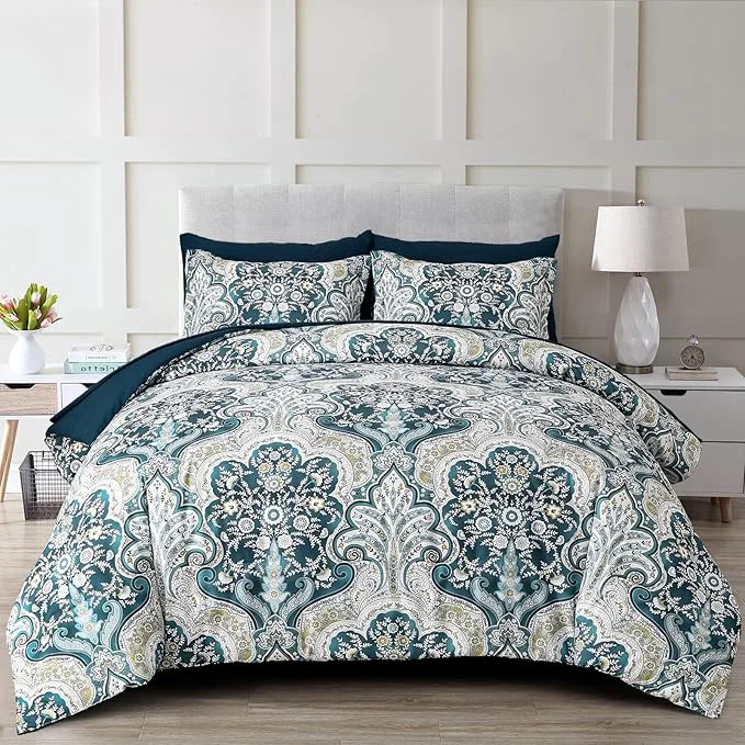 Smooth Drucon Paisley Comforter Set King Size 7 Pieces Bed in a Bag Boho Comforter Soft Lightweight Microfiber Bedding Set 1 Comforter 1 Flat Sheet 1 Fitted Sheet 2 Pillow Shams 2 Pillowcases Responsible