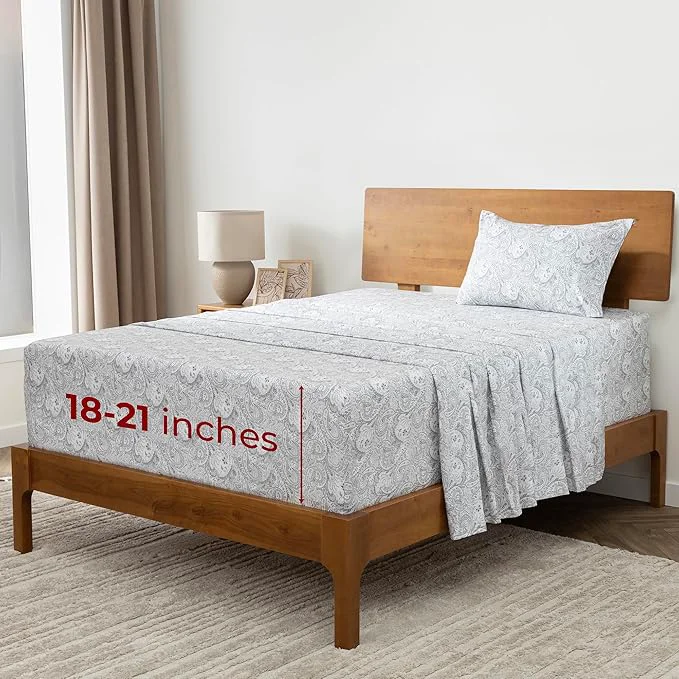 Premium Mellanni Extra Deep Twin XL Sheets – 3 PC Iconic Collection Bedding – Luxury Ultra Soft Cooling Bed Sheets – Wrinkle Fade Stain Resistant Twin Extra Long Paisley Gray Refined