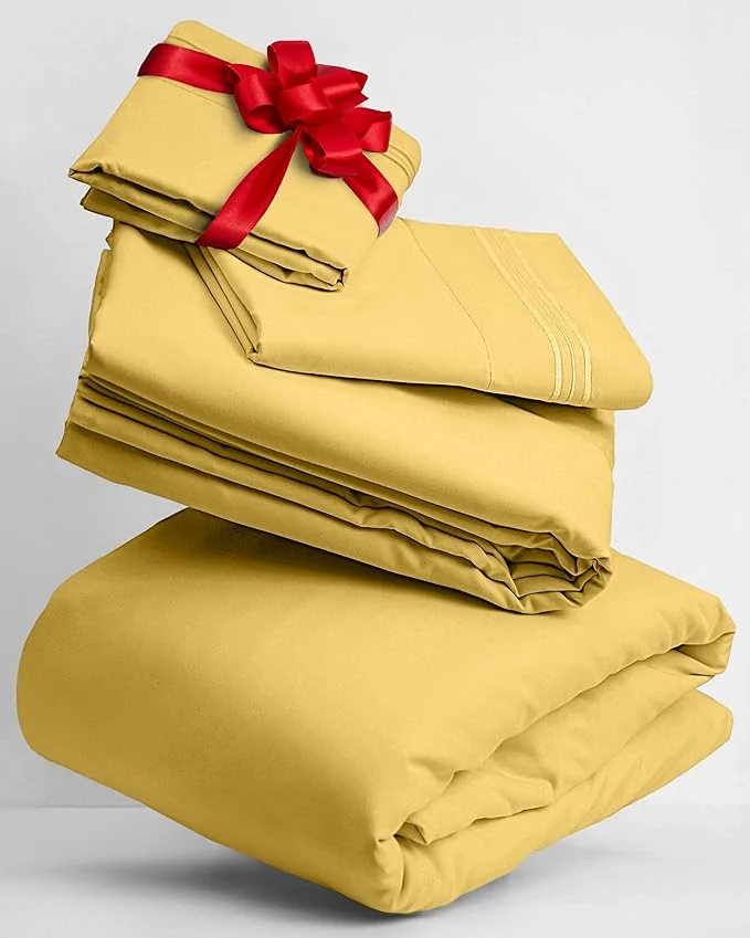 Premium Mellanni Twin XL Sheets Set – 3 PC Iconic Collection Bedding – Hotel Luxury Extra Soft Cooling Bed Sheets – Wrinkle Fade Stain Resistant Twin Extra Long Yellow Classic