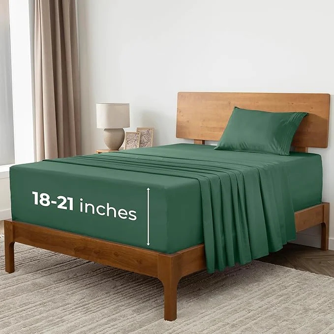 Healthy Mellanni Extra Deep Twin Sheets – 3 PC Iconic Collection Bedding – Hotel Luxury Ultra Soft Cooling Bed Sheets – Wrinkle Fade Stain Resistant Twin Emerald Green Natural