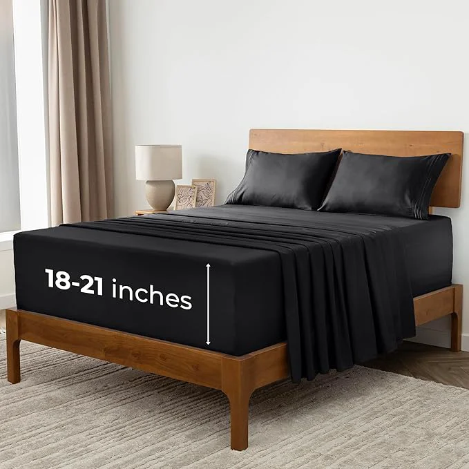Powerful Mellanni Extra Deep Queen Sheets – 4 PC Iconic Collection Bedding – Hotel Luxury Ultra Soft Cooling Bed Sheets – Wrinkle Fade Stain Resistant Queen Black Unique