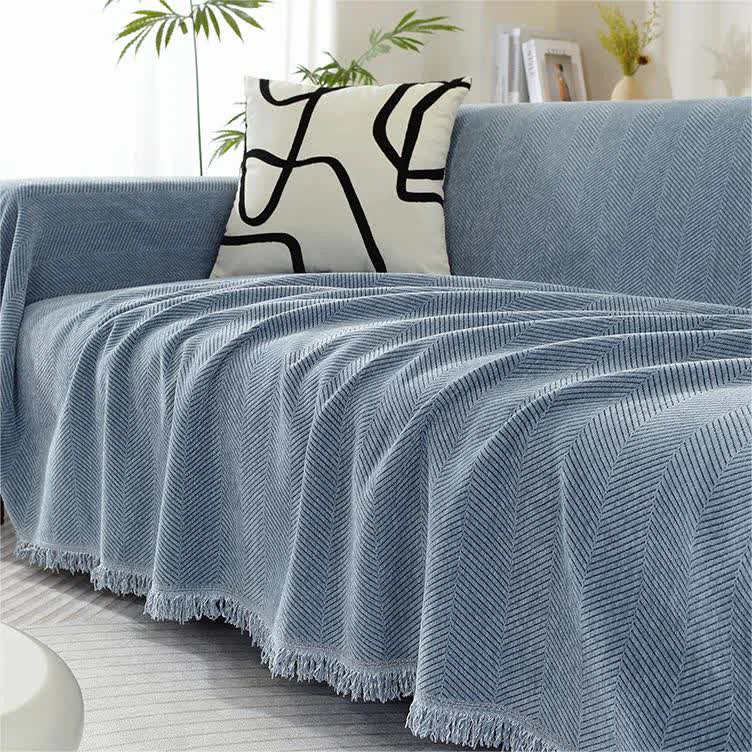 High-End Ownkoti Chenille Herringbone Tassel Couch Cover Healthy