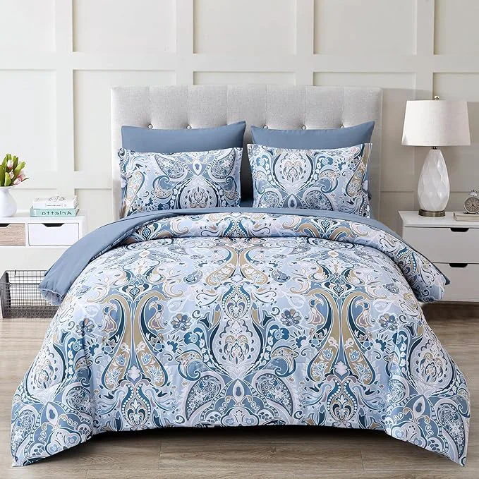 Professional Drucon Blue Paisley Comforter Set Queen 7 Pieces Bed in a Bag Boho Comforter Soft Microfiber Blue Paisley Bedding 1 Comforter 1 Flat Sheet 1 Fitted Sheet 2 Pillow Shams 2 Pillowcases Effective