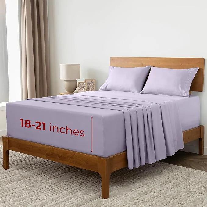 Durable Mellanni Extra Deep California King Sheets – 4 PC Iconic Collection Bedding – Hotel Luxury Ultra Soft Cooling Bed Sheets – Wrinkle Fade Stain Resistant Cal King Lavender Quality