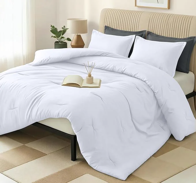 Enhanced Queen Comforter Set 3 Piece White by Utopia Bedding Comforters Queen Size Bedding Comforters Sets Down Soft Bed Set 1 Comforter 88 x 88 inches 2 Pillow Shams 20 x 26 inches Flexible